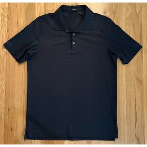 Theory Atlas Pique 2 Polo Shirt Mens Medium Navy Blue Peru Short Sleeve